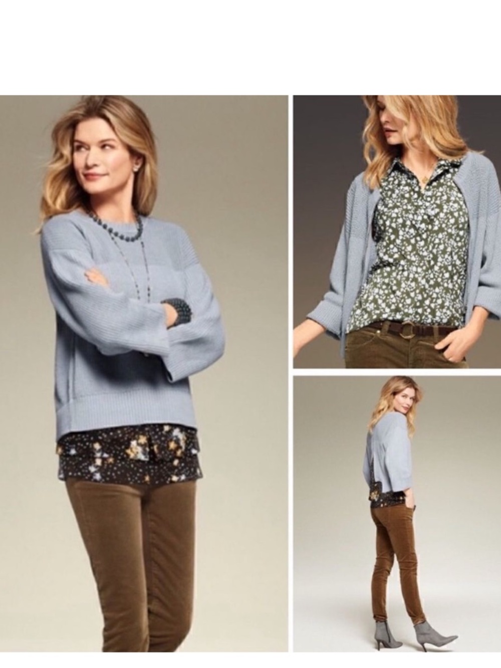 CAbi Fair Play Reversible
Knit Sweater Blue Cardigan pullover